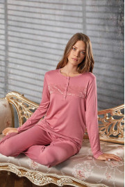 Aydoğan Kadın Dantelli Neşe Viskon Koyu Pembe Pijama