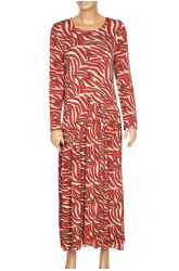 Barem Kadın Funda Beli Baseni Büzgülü Kırmızı Zebra Desen Elbise