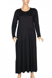 Barem Kadın Funda Beli Baseni Büzgülü Düz Siyah Elbise