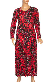 Barem Kadın Funda Beli Baseni Büzgülü Kırmızı Kamuflaj Elbise