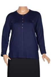 Cimariva Kadın Gaye Büyük Beden Süs Cep Kapaklı Lacivert Bluz