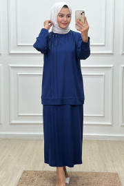 Elele Kadın Nadia 2 ip Kristal Taşlı Mavi Bluz Etek Takım