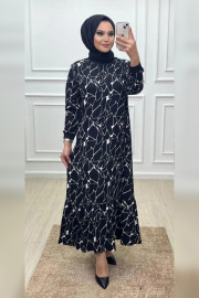 Elele Kadın Bahar Boydan Valonlu Bürümcük Siyah Elbise