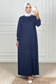 Elele Kadın Duru Kristal Büyük Beden Nervürlü Lacivert Elbise