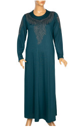 Hesna Kadın Gözde Baskılı Boydan Penye Petrol Elbise